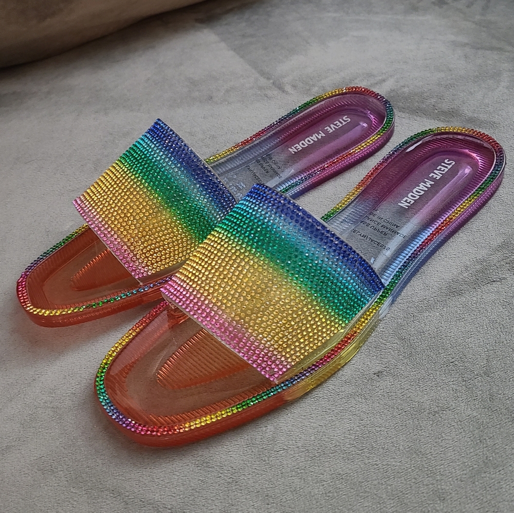 Rainbow Rhinestone Slide Sandals - Picture 2 of 7